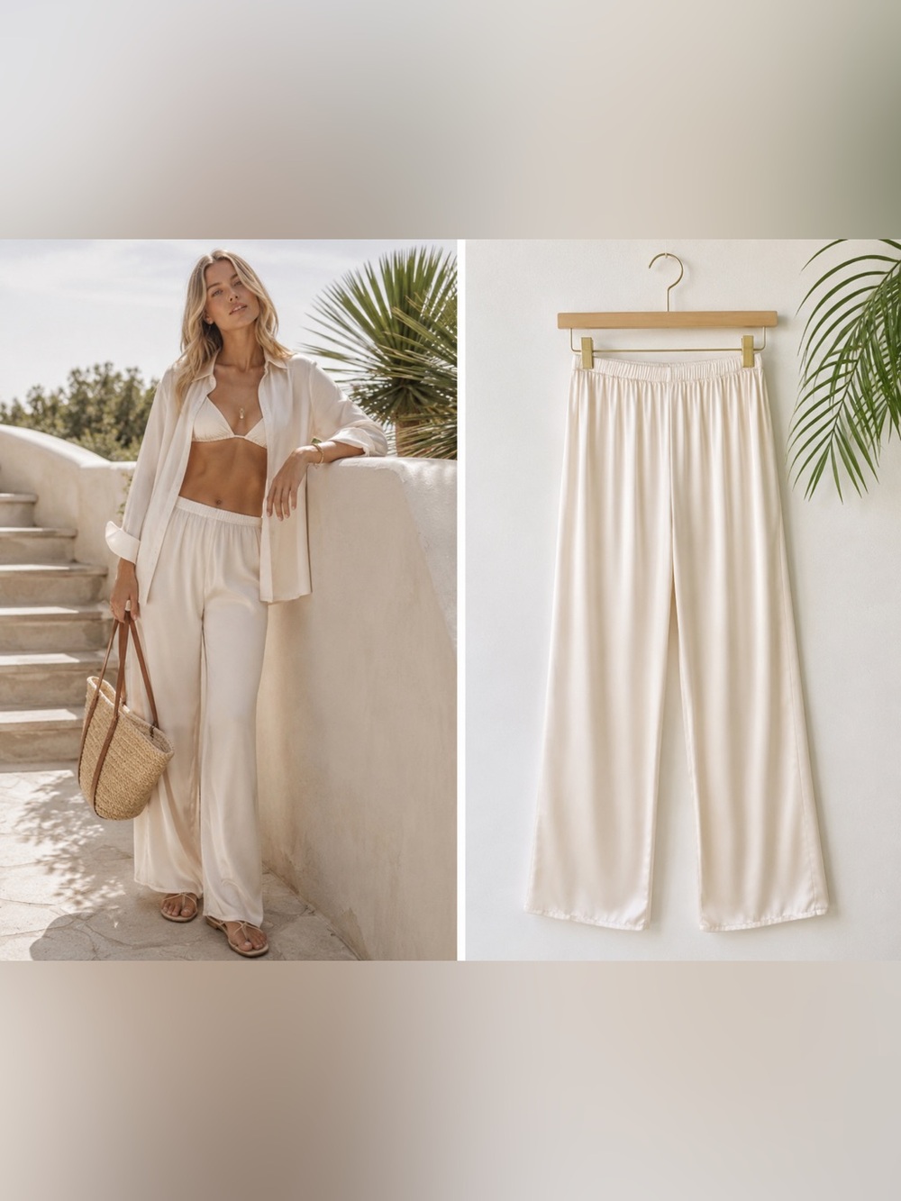 Lovers + Friends Carlotta Satin Wide Leg Pants NWT Size S Ivory Resort